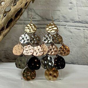 Tri Tone Chandelier Hook Earrings 2 Inch